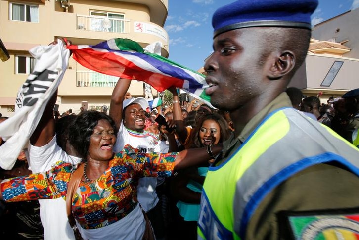 Supporters of The Gambia's new president Adama Barrow celebrate