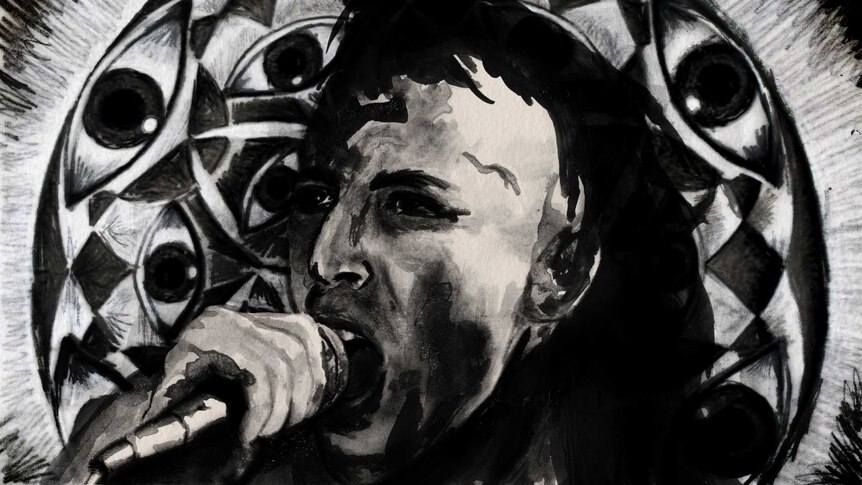 Black and white illustration of Tool frontman Maynard James Keenan