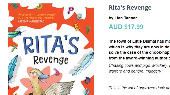 Lian Tanner's book Rita's Revenge, as listed on Amazon Australia website.