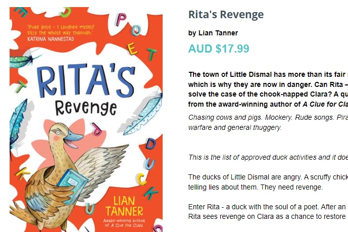 Lian Tanner's book Rita's Revenge, as listed on Amazon Australia website.