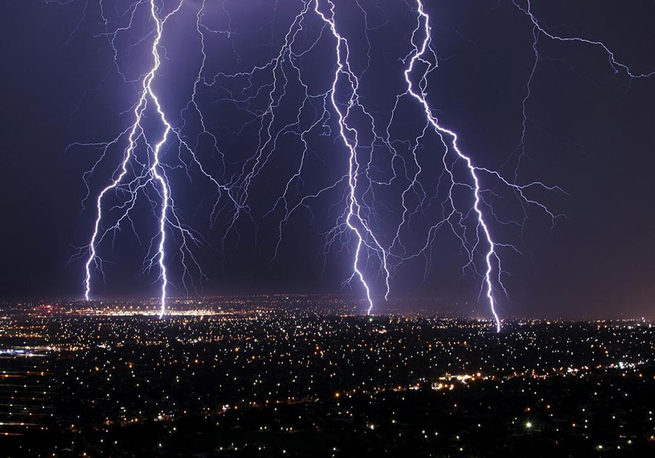 Lightning strikes across Adelaide