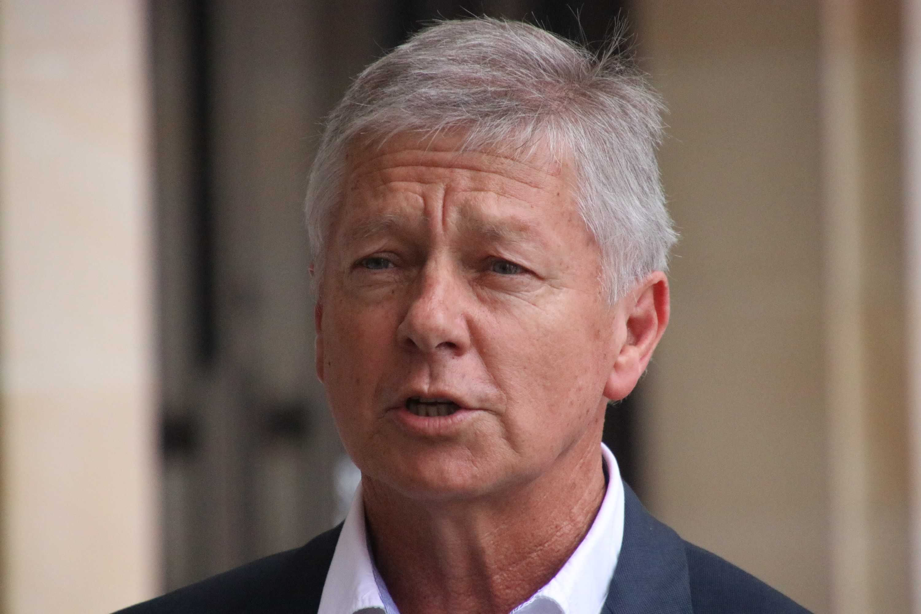 WA Liberal health spokesman Bill Marmion being interviewed by reporters outside State Parliament