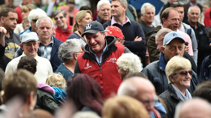 Melbourne Cup winning trainer Darren Weir mixes with fans at Ballarat.