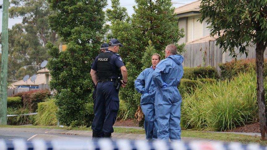 Police at the scene of a fatal stabbing at Blyth Road, Murrumba Downs on the morning of July 12, 2018.