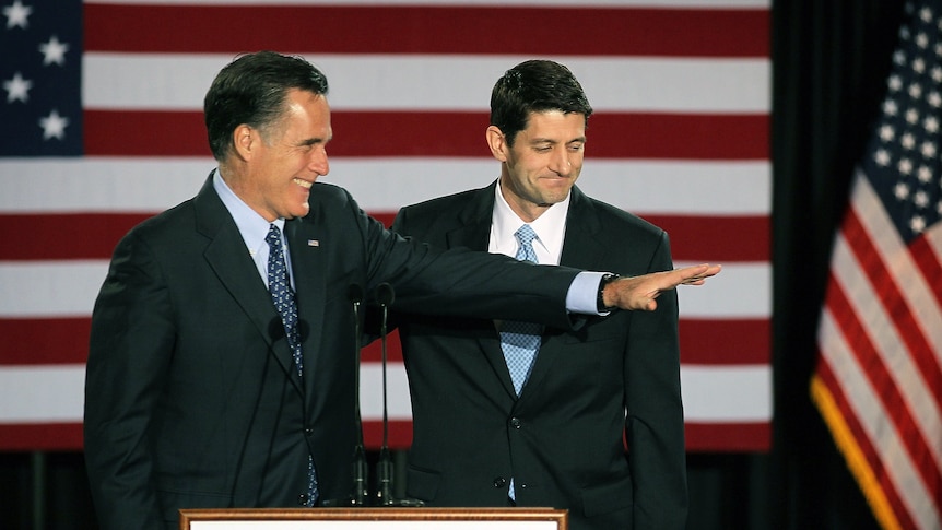 Mitt Romney is introduced by Paul Ryan at a rally in Wisconsin.