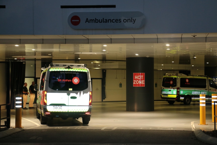 An ambulance arrives at Perth Children's Hospital.