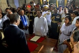 Newly elected Sri Lankan president Maithripala Sirisena takes oath as he is sworn into office