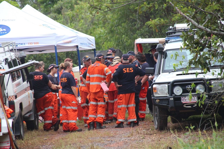 SES volunteers at the Cowley Beach site near Innisfail where skeletal remains believed to be those of Leeann Lapham were found.
