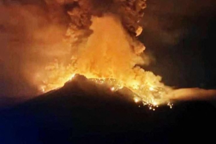Volcano eruption scene in Indonesia.
