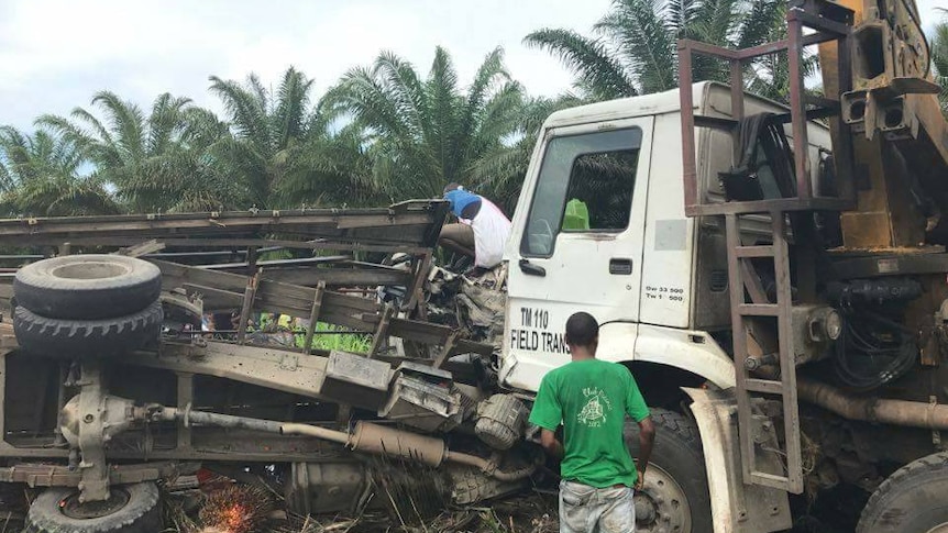 Image showing some of the damage caused by a truck accident in Papua New Guinea's Oro Province