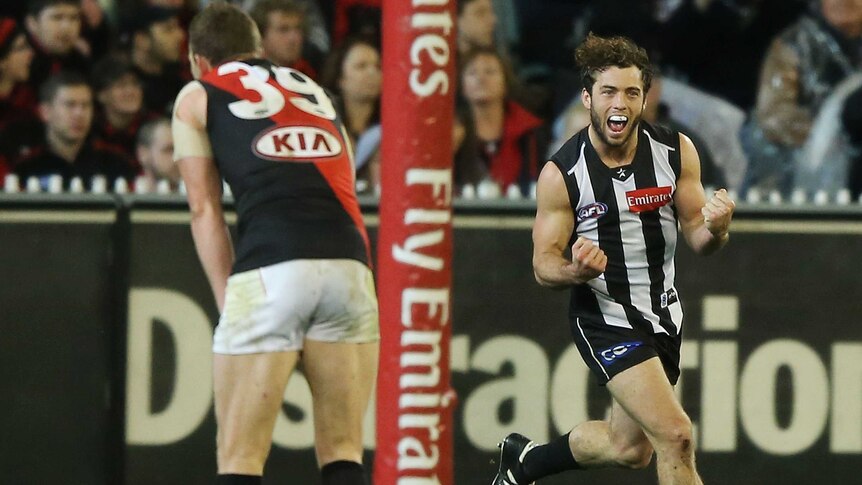 Blair celebrates goal against Essendon