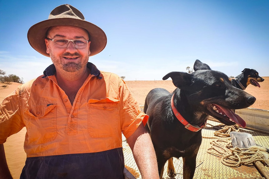 Wargan mixed farmer Matt Curtis with his dog in the Millewa.