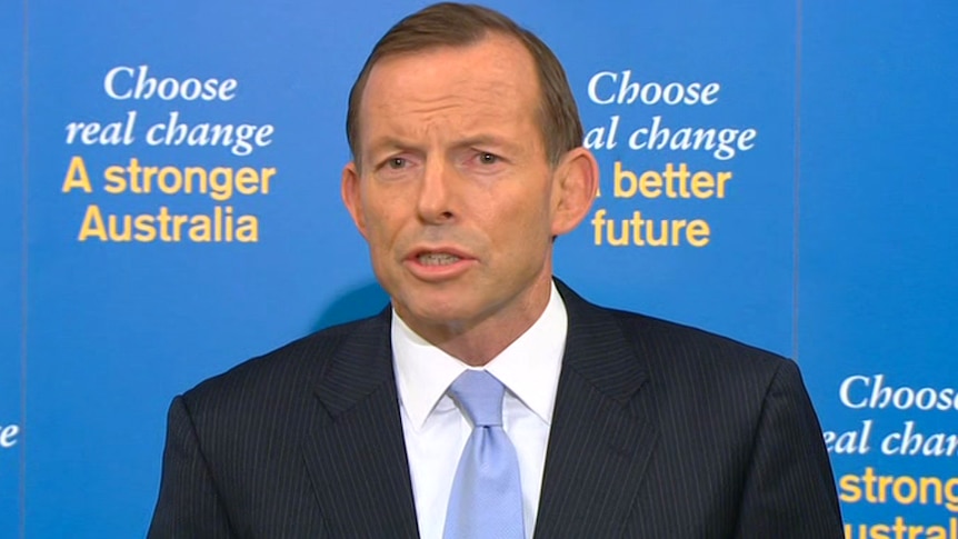 Opposition Leader Tony Abbott addresses the media after Kevin Rudd announces a September 7 election