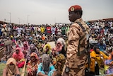 People at the state funeral of the late Chadian president.