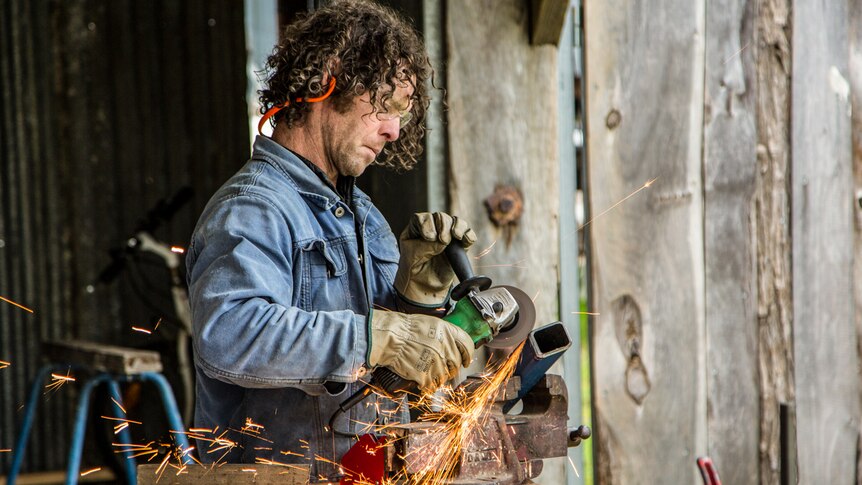 Local Castlemaine welder working on the  internal supporting structure which was made of over 300 kilograms of steel.