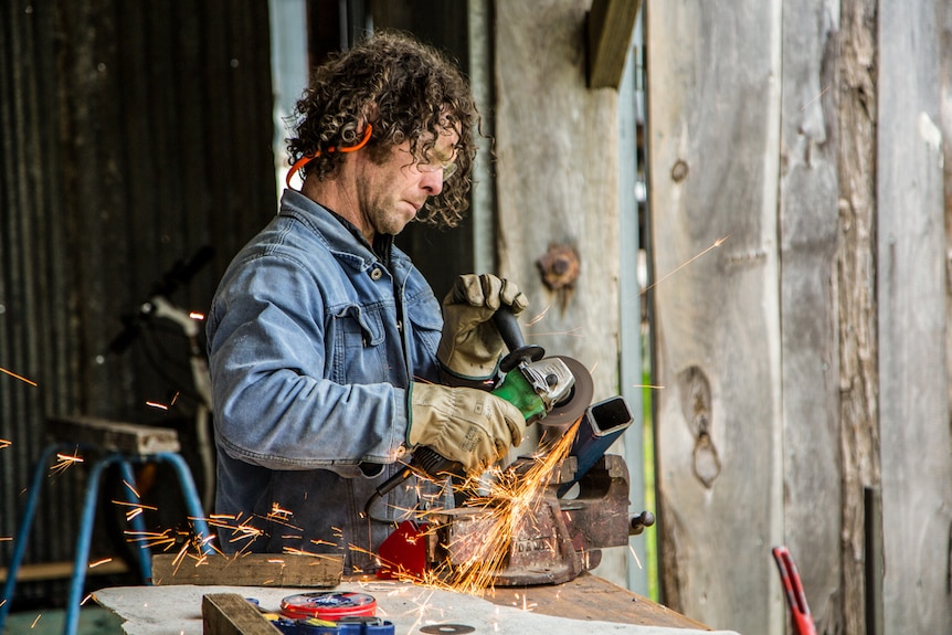 Local Castlemaine welder working on the  internal supporting structure which was made of over 300 kilograms of steel.