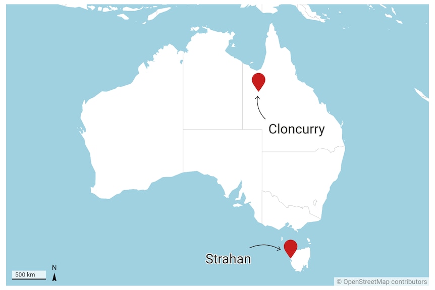 Cloncurry to Strahan map