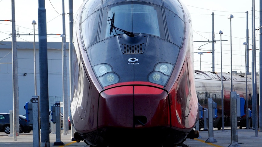 The NTV new high-speed train during its presentation to the press in Nola, Italy.