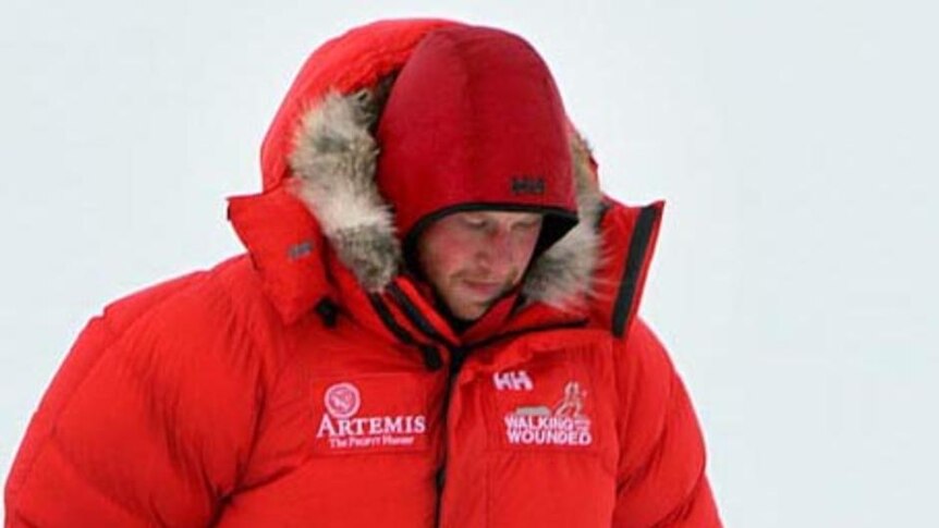 Prince Harry walks through snow and ice in the Arctic