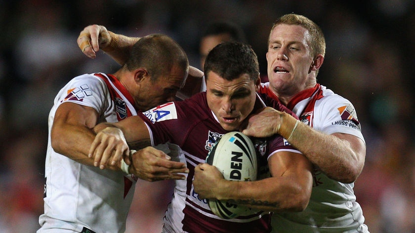 Anthony Watmough plows through the Dragons defence.