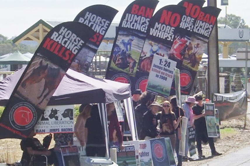Protesters at the Oakbank Easter Racing carnival