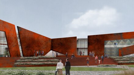 Artist's impression showing a panoramic vision of the INXS museum proposed for Ballina