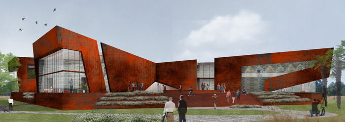 Artist's impression showing a panoramic vision of the INXS museum proposed for Ballina