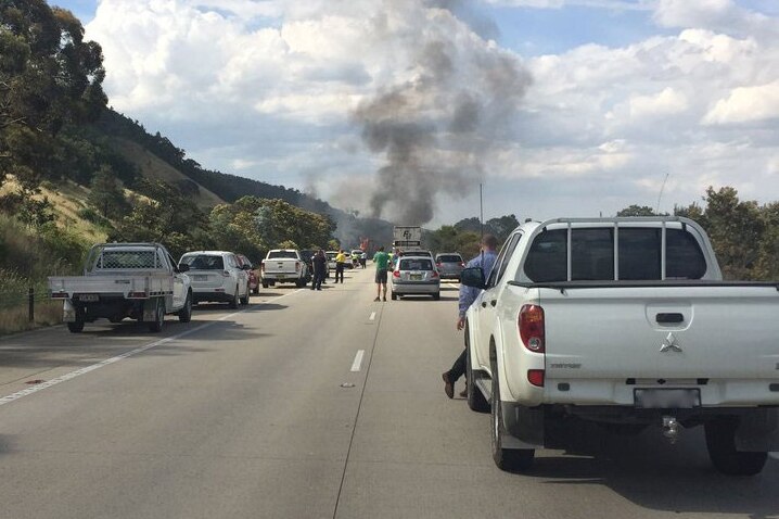 A truck on fire on the Federal Highway at Lake George.