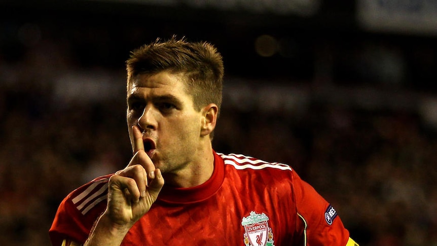 Captain fantastic: Steven Gerrard yet again bailed out the Reds, piling on a treble in the second half.