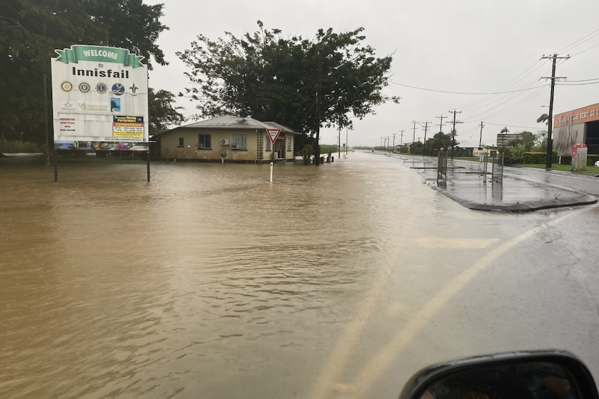 Flooded streets in Innisfail