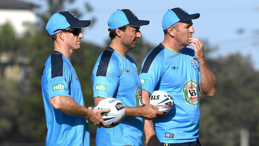 Laurie Daley and his assistants at NSW Origin training
