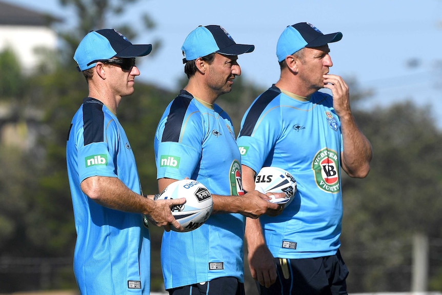 Laurie Daley and his assistants at NSW Origin training