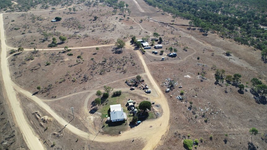 Aerial view of deserted town in dry location