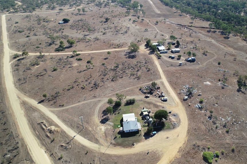 Aerial view of deserted town in dry location