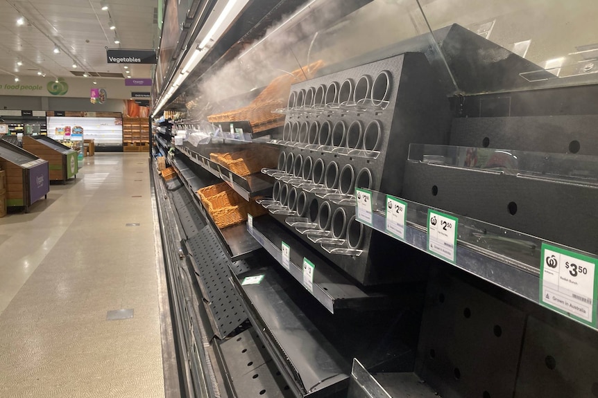 Empty shelves at a supermarket