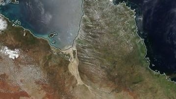 A NASA satellite image of the flooded Flinders River in The Gulf.