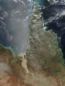 A NASA satellite image of the flooded Flinders River in The Gulf.