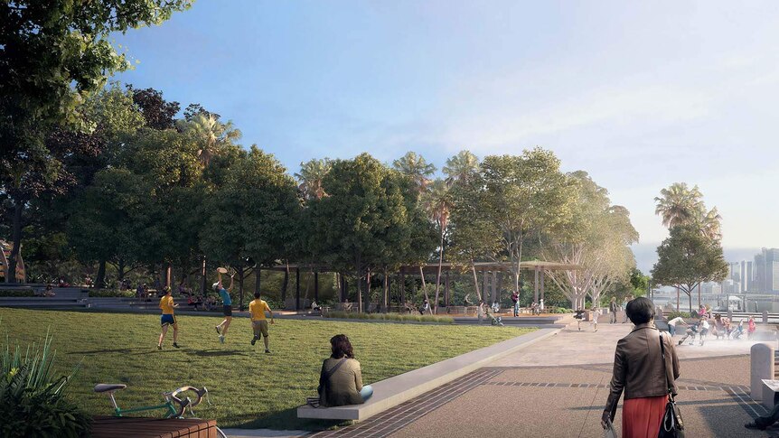 Artist's impression of the new riverfront park zone at South Bank