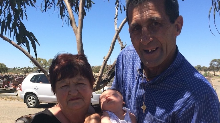 A man and woman holding a newborn granddaughter