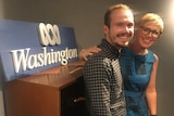 Zoe Daniel and Roscoe Whalan standing in front of ABC Washington bureau sign.