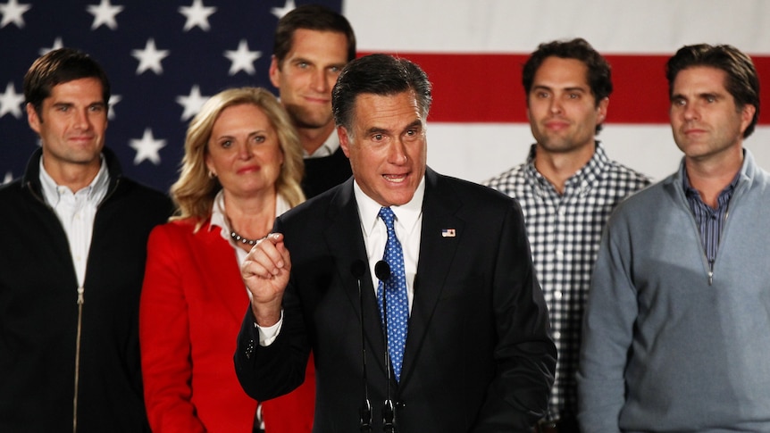 Mitt Romney and family at a rally in Iowa