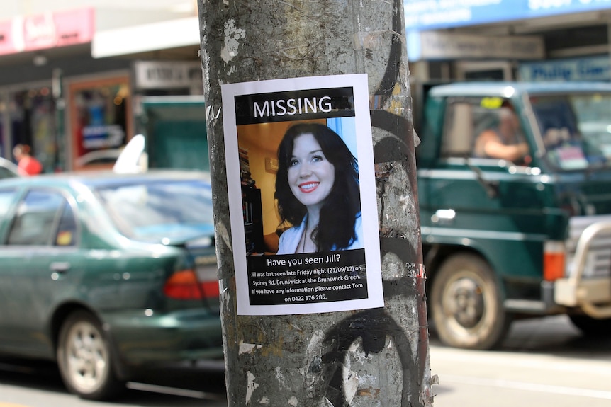 A poster of missing ABC employee Jill Meagher in Brunswick, Melbourne, on September 24, 2012.