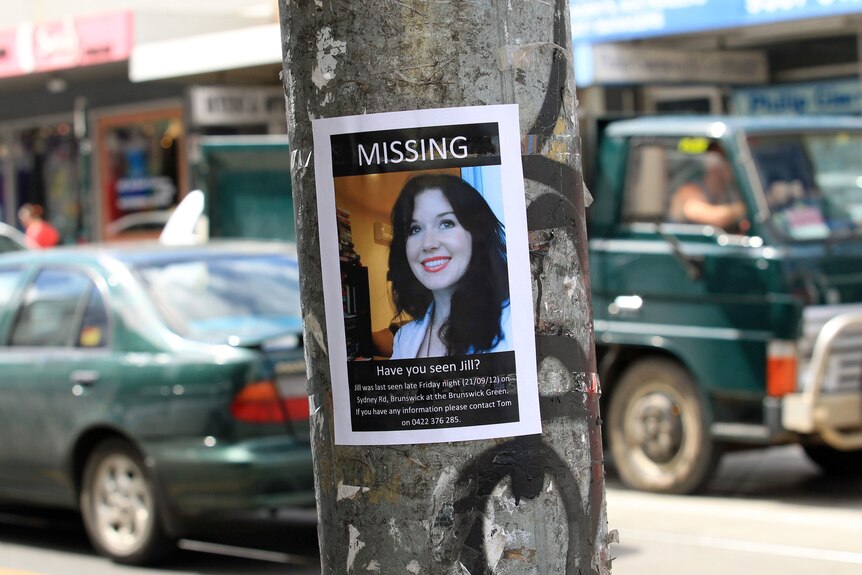 A poster of missing ABC employee Jill Meagher in Brunswick, Melbourne, on September 24, 2012.