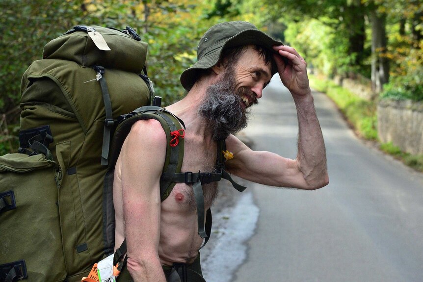 Naked rambler makes his way through the Scottish Borders.