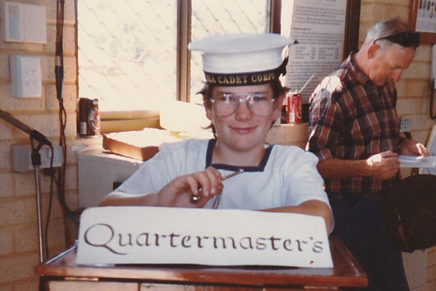 Byrne wearing naval cadet uniform.