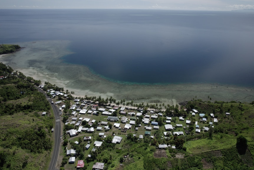 A village on the coast. 