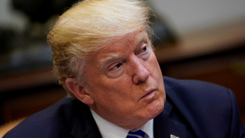 US President Donald Trump delivers remarks to reporters.