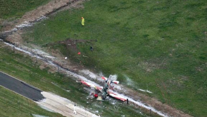 The crew members safely ejected before the plane crashed.