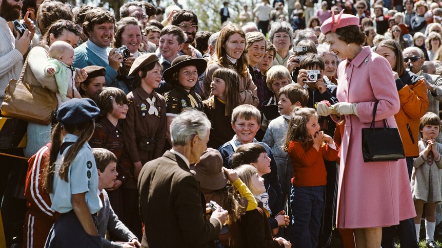 Queen Elizabeth II meets the public on a walkabout in Canberra, Australia, October, 1982.