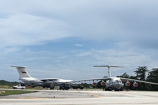 Two Russian Il-76MD aircraft arrive in Indonesia.